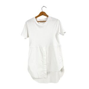 Monse Hybrid T-Shirt Shirttail Hem White Cotton - XS